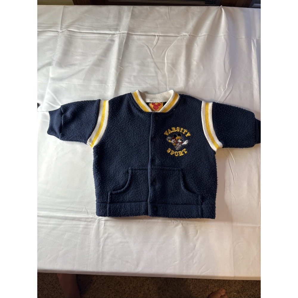 Infant Disney Mickey Mouse Blue Fleece Varsity Jacket Sz  0-3 Months 90's